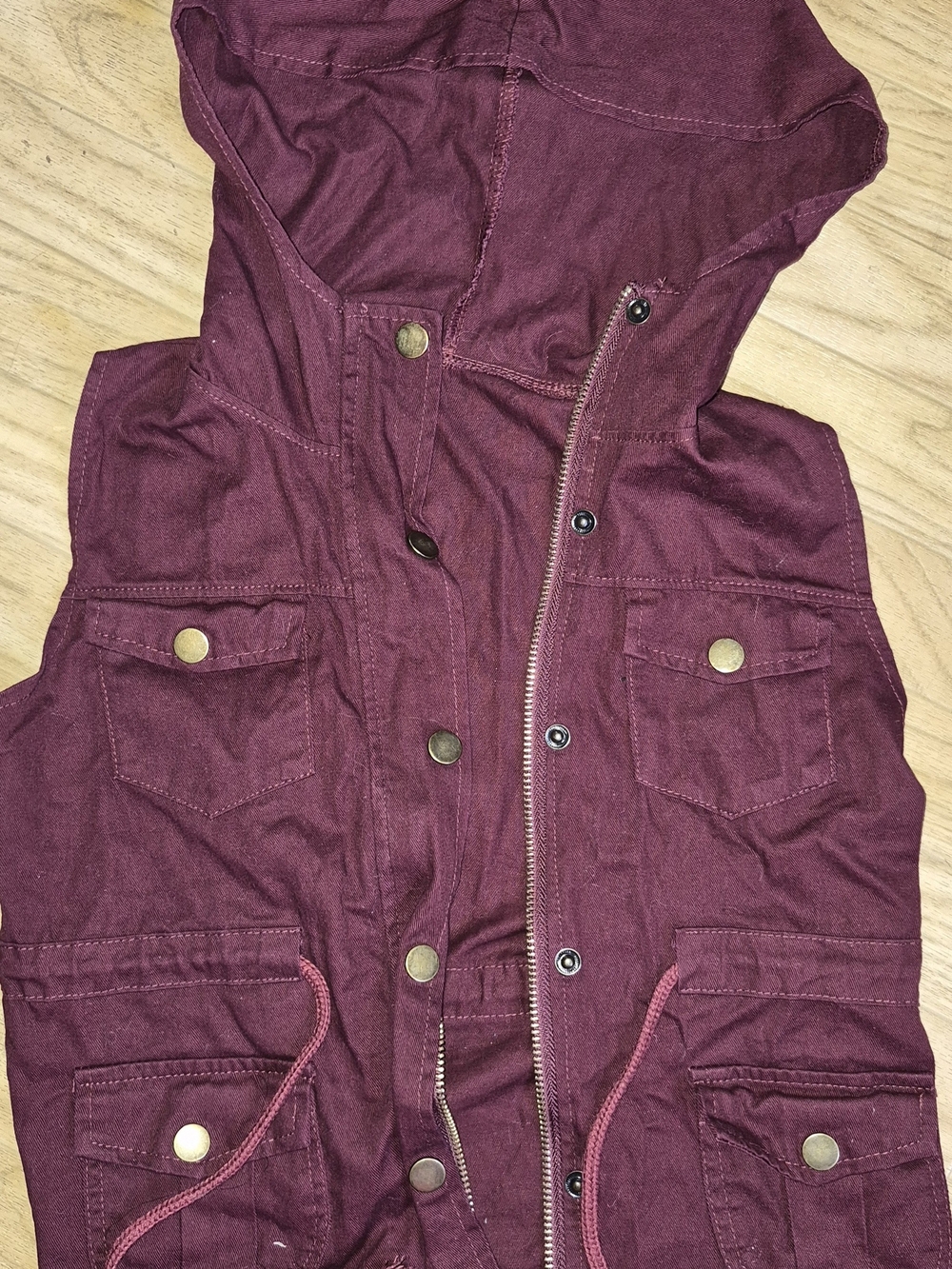 Burgundy Hooded Utility Vest